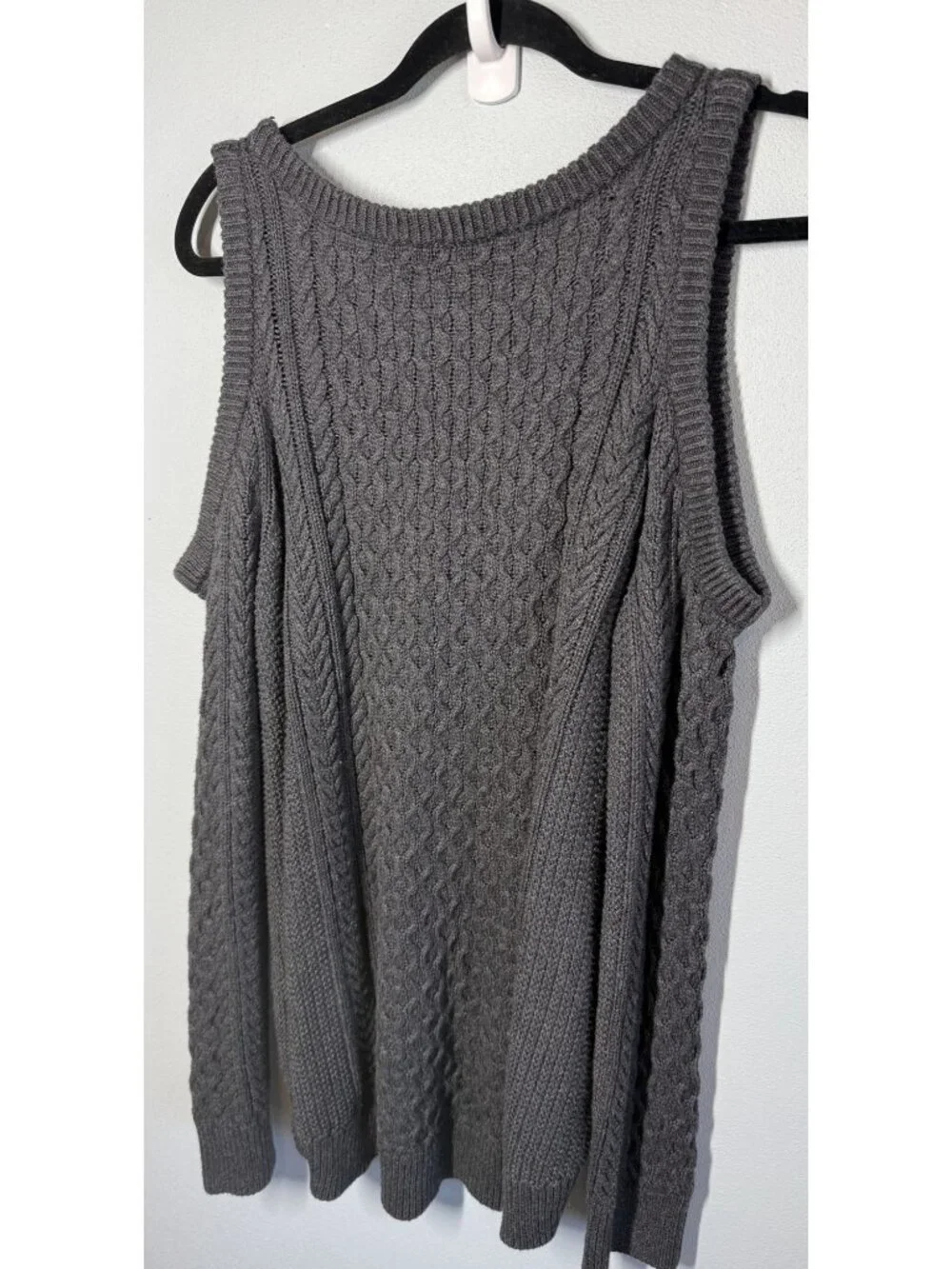 Michael Kors Womens Large Cable Knit‎ Sweater Open Shoulder Gray Cozy Cabincore
